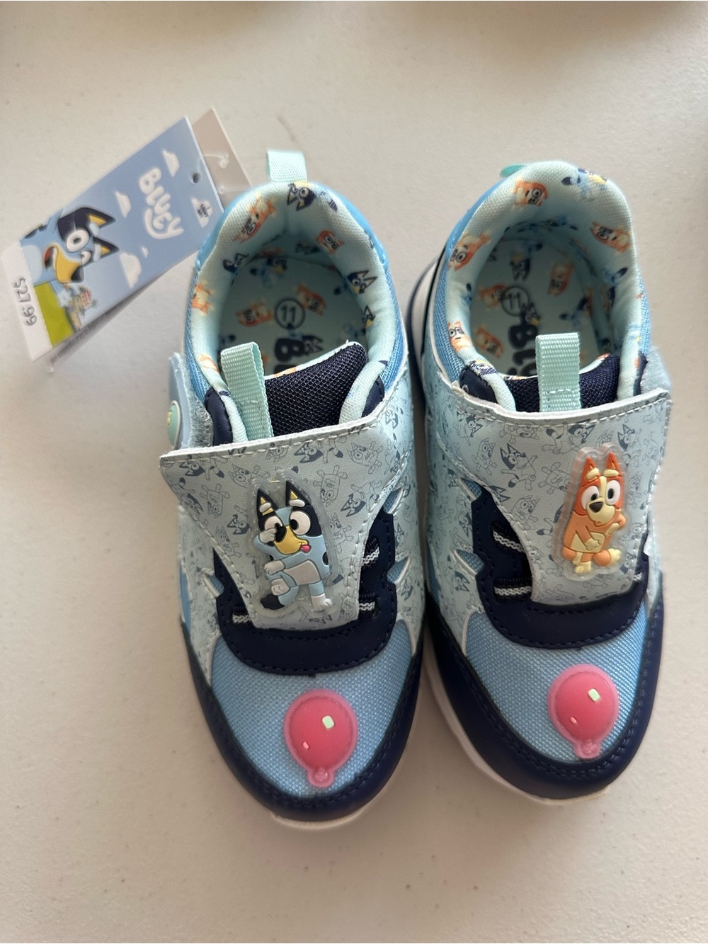 Light Blue and Navy Kids Sneakers with Cartoon Appliques